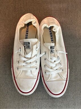 Converse White Canvas Low-Top Sneakers with Red Accent